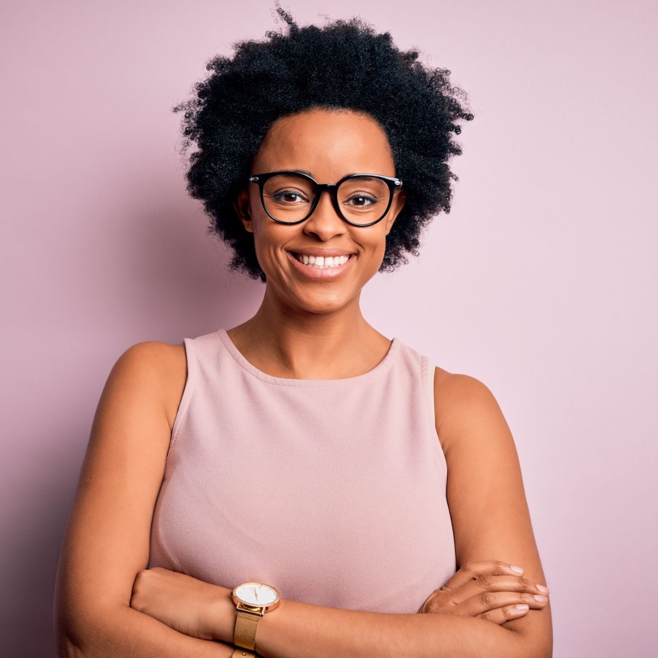 woman with glasses smiling, jaw pain gone